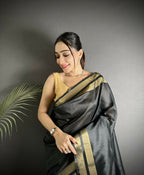 Joban Fashion Black Woven Pattern Raw Silk Kanjivaram Silk Saree | Grocsy