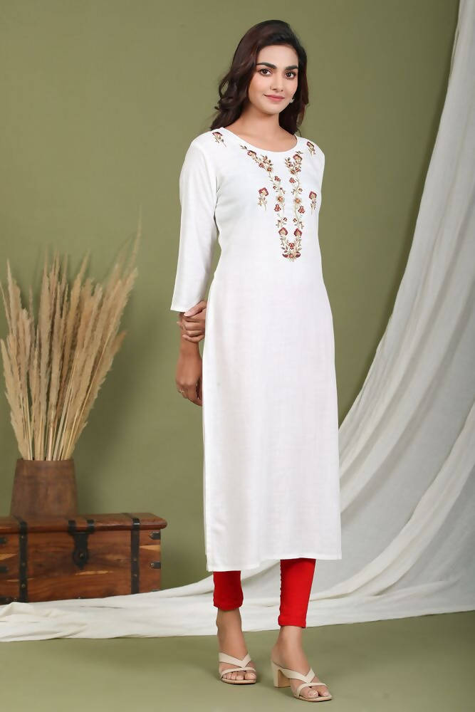 Yufta White Yoke Design Straight Kurta | Grocsy