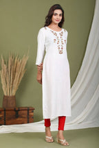 Yufta White Yoke Design Straight Kurta | Grocsy
