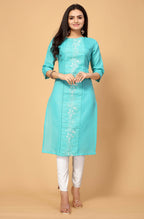 Light Green Cottan Slub Embroidery Kurti - Umi | Grocsy