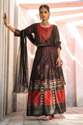 Juniper Black Ethnic Motif Printed Dull Satin Lehenga Choli & Net Dupatta Set | Grocsy