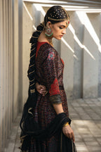 Juniper Black Ethnic Motif Printed Dull Satin Lehenga Choli & Net Dupatta Set | Grocsy