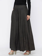 Juniper Black Geometric Printed Rayon Flared Women Palazzo With One Pocket | Grocsy