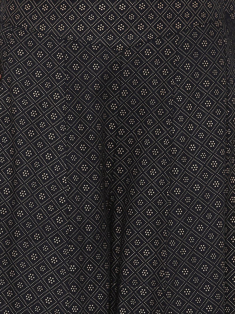 Juniper Black Geometric Printed Rayon Flared Women Palazzo With One Pocket | Grocsy