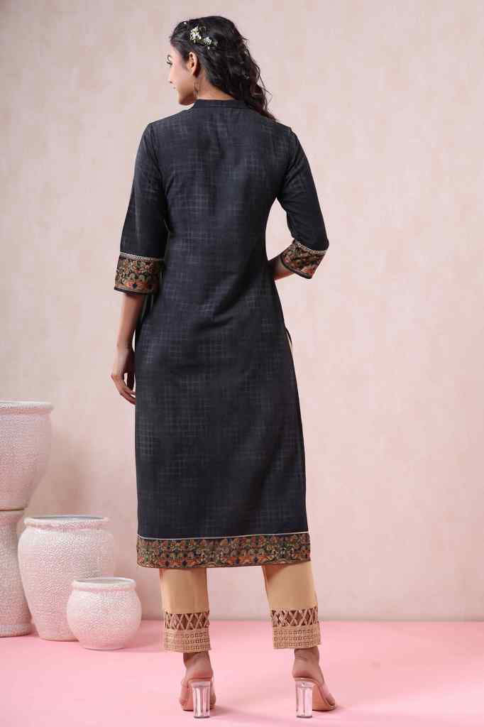 Juniper Black Liva Rayon Printed Straight Kurta | Grocsy