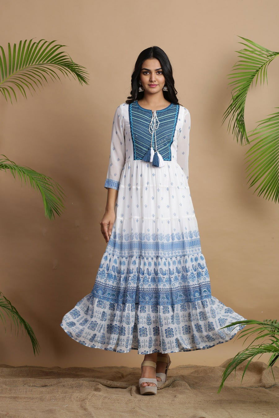 Juniper Blue Georgette Printed Maxi Dress | Grocsy