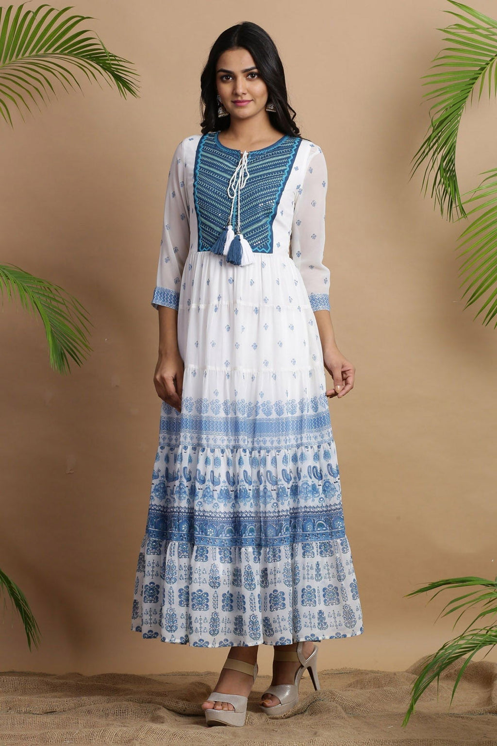 Juniper Blue Georgette Printed Maxi Dress | Grocsy