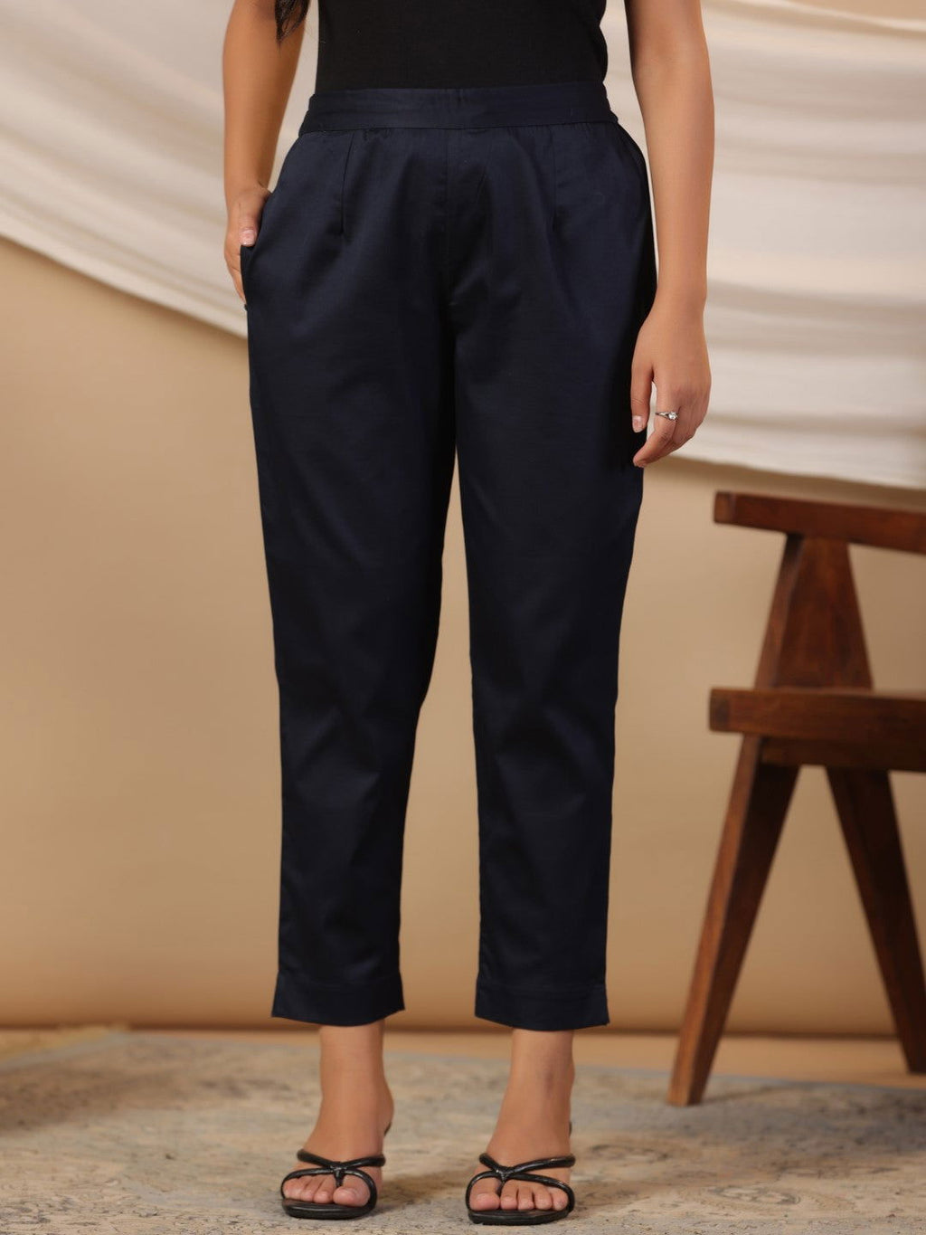Juniper Blue Solid Lycra Women Drawstring Pants With Single Side Pocket | Grocsy