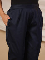 Juniper Blue Solid Lycra Women Drawstring Pants With Single Side Pocket | Grocsy