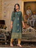 Juniper Bottle Green Ethnic Motif Printed Cotton Women Kurta With Dori Detail | Grocsy