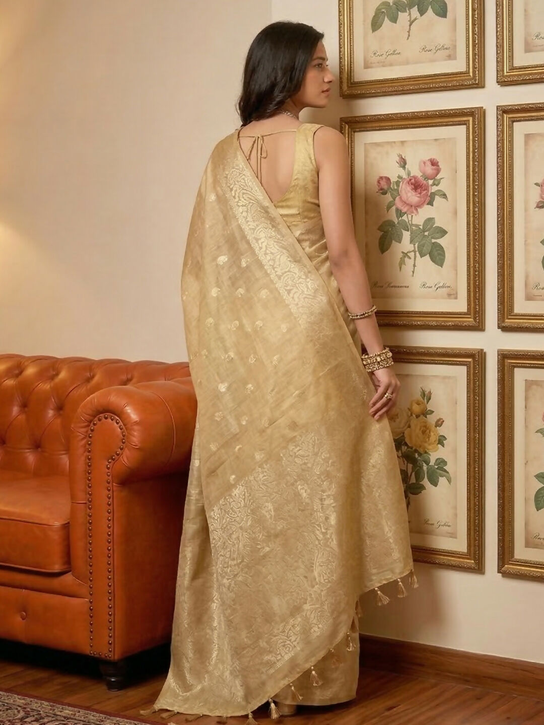 Shree Shyam Fashion Cream Tissue Silk Saree | Grocsy