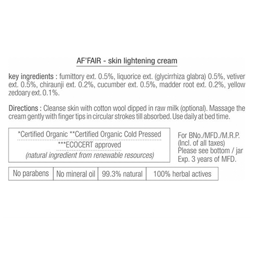 Just Herbs Af'fair Skin Brightening Cream Fumitory & Liquorice | Grocsy