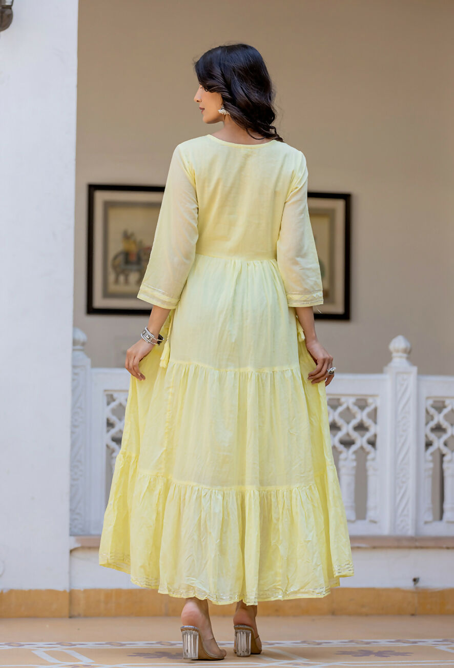 Kaajh Women's Yellow Embroidered Ethnic Dress | Grocsy