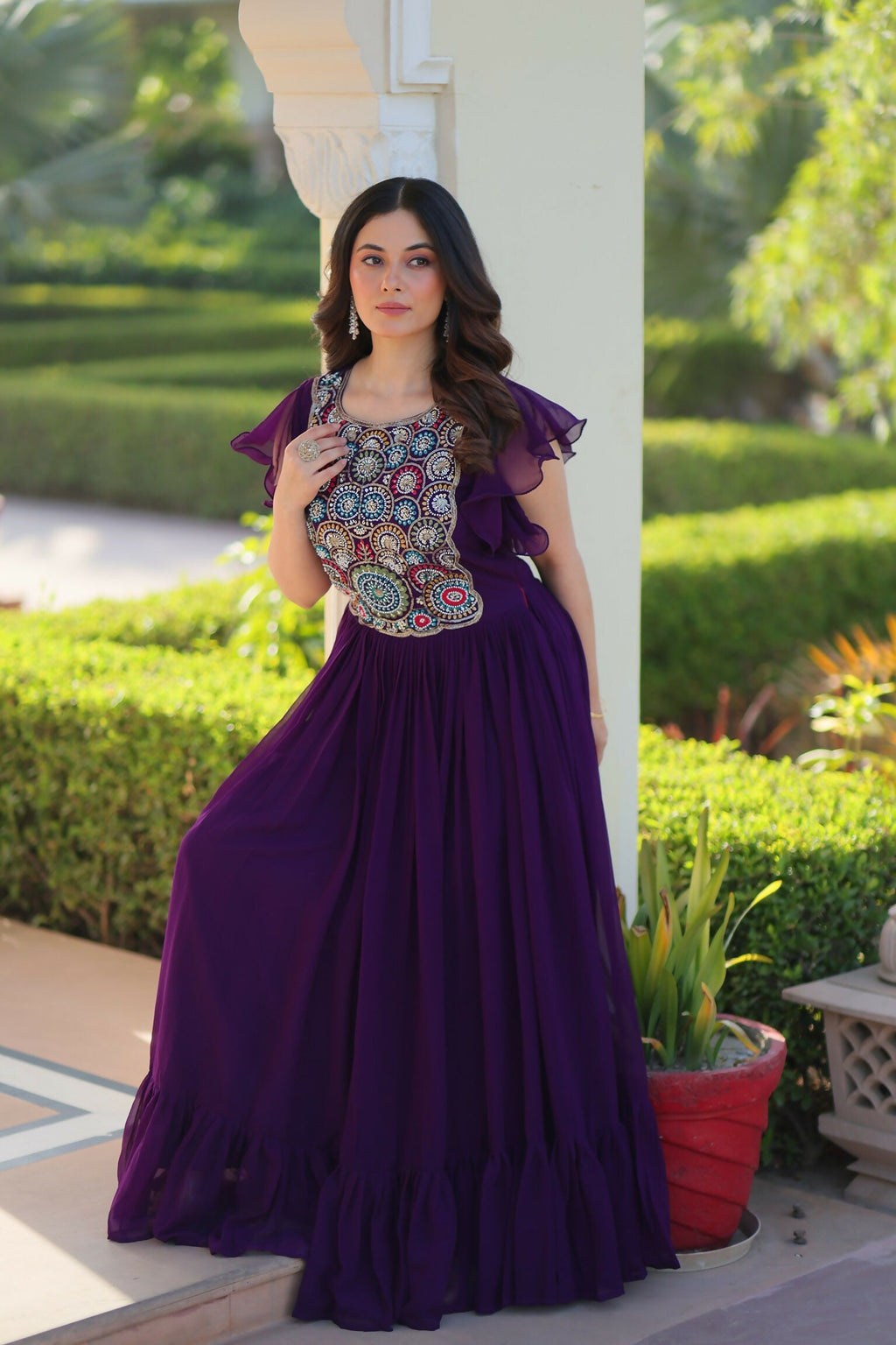 Joban Fashion Purple Georgette Sequence Embroidery Work Gown | Grocsy
