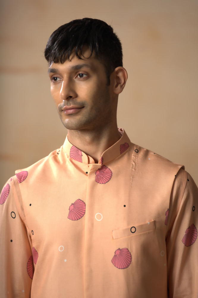 Coral Sunset Nehru Jacket Set by Hilo Design | Grocsy