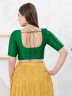 Joban Fashion Green Dupion Silk Elbow Sleeveless Front Open Blouse | Grocsy