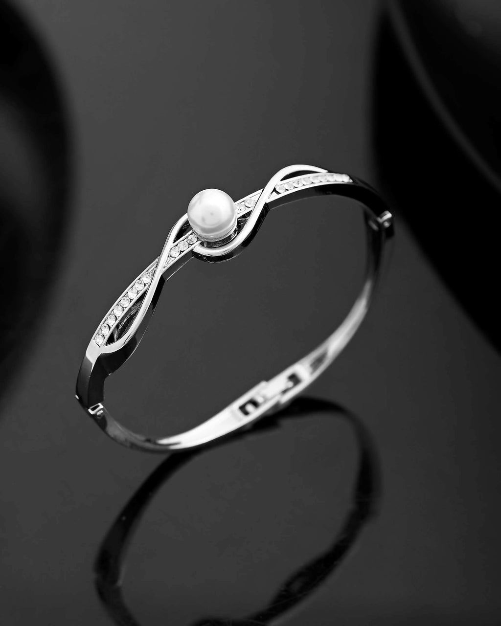 VOJ Silver Plated Pearl & Crystal Studed Bracelet | Grocsy