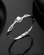 VOJ Silver Plated Pearl & Crystal Studed Bracelet | Grocsy
