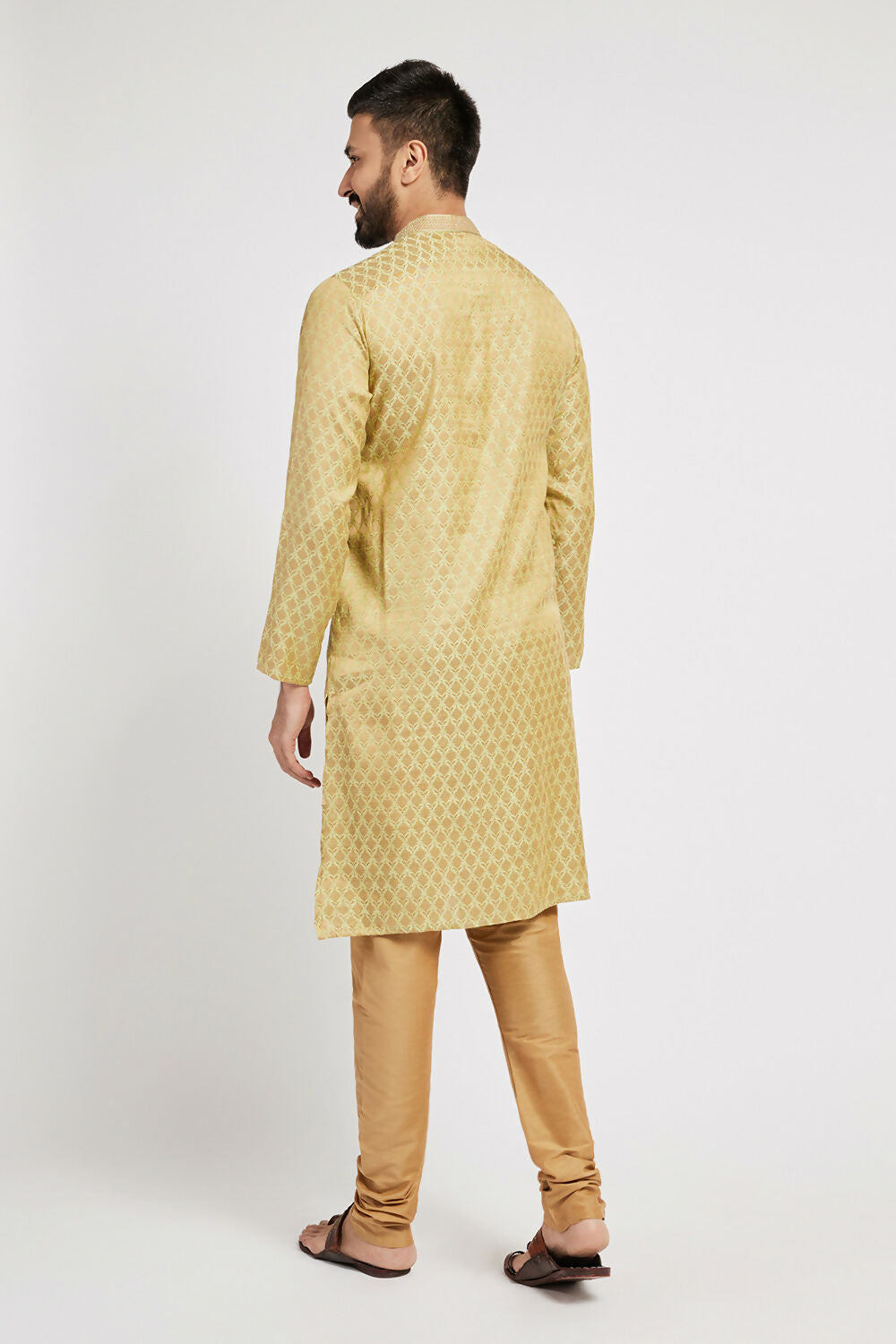 Ethnic India Green Men's Kurta Woven Design Polyester | Grocsy