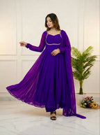 Teeya Creation Womens New Fancy Silk Heavy Quality Fabric With Handwork Purple Gown Set | Grocsy