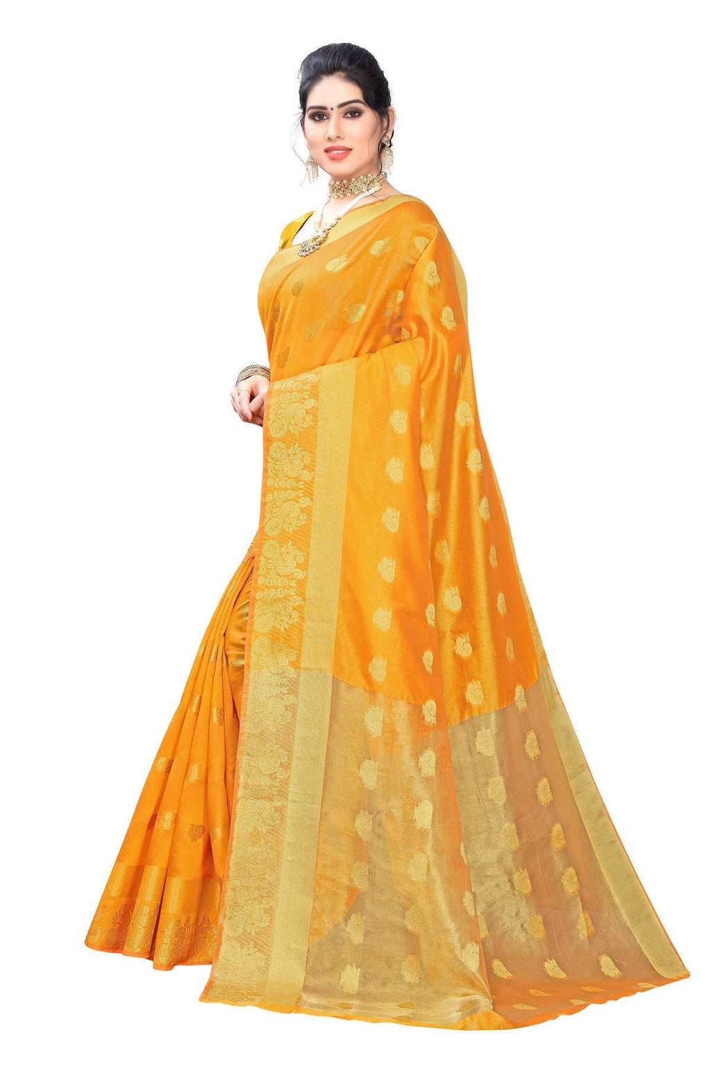 Vamika Banarasi Jacquard Weaving Yellow Saree | Grocsy