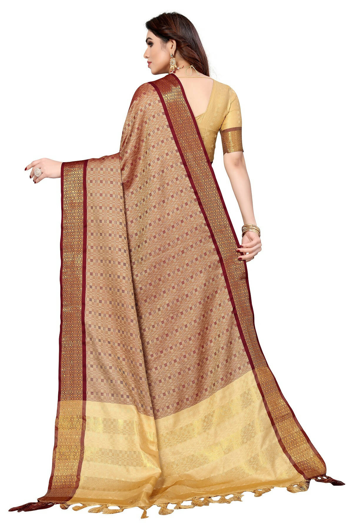 Vamika Weaving Brown Cotton Silk Saree | Grocsy