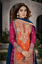 Partywear Designer Keshri Chinon Fabric suit - Shagun | Grocsy