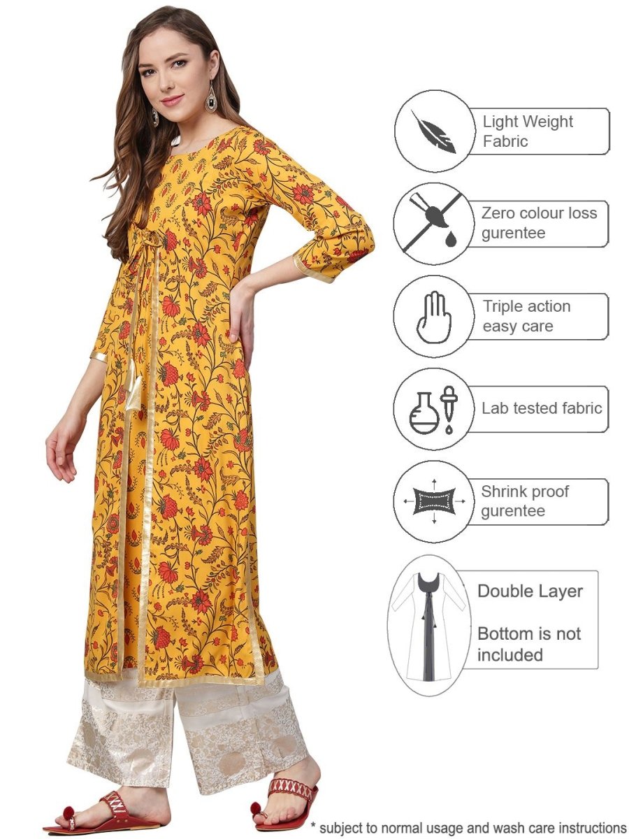 Ahalyaa Women's Mustard Crepe Digital Printed Kurta | Grocsy