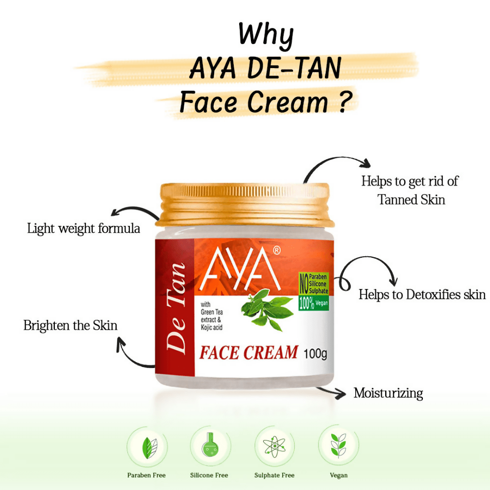 AYA De-Tan Face Cream With Green Tea Extract & Kojic Acid | Grocsy