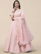 Pink Georgette Thread with Sequins Embroidered work Lehenga Choli with Dupatta - Jivika | Grocsy