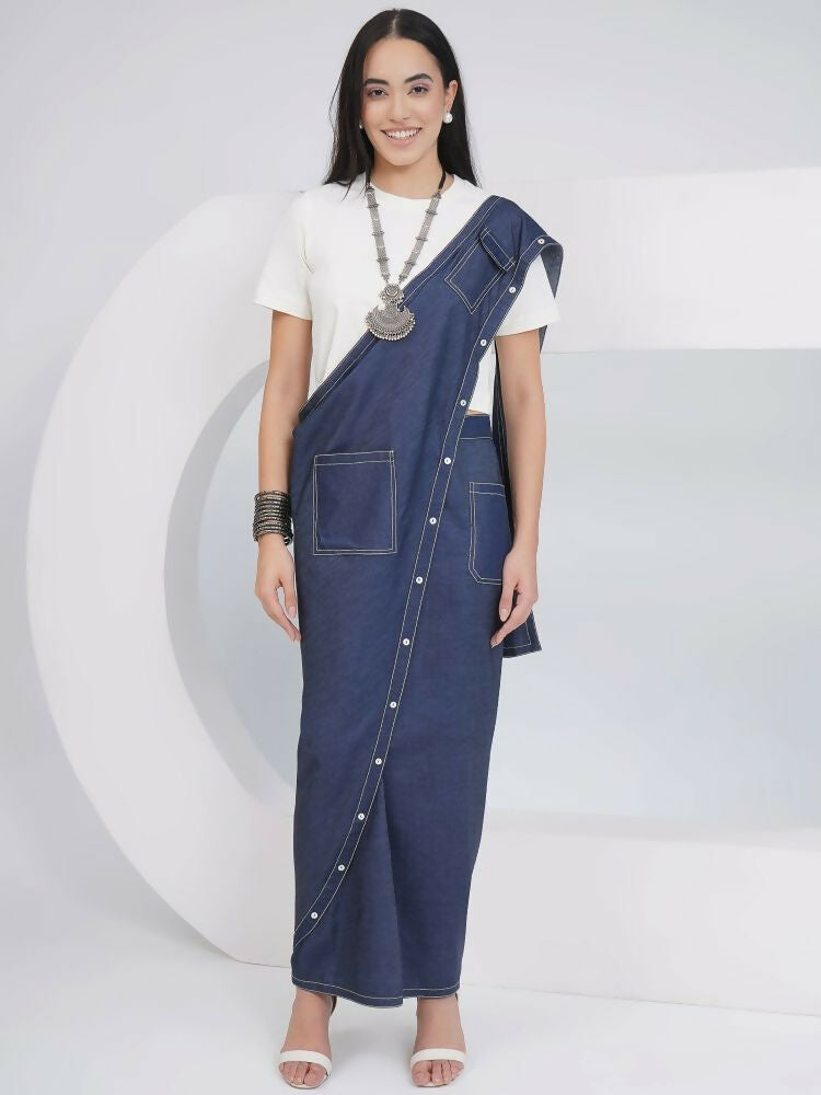 Joban Fashion Off White Cotton Denim Skirt Drape With Top | Grocsy