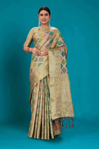 Green Soft Organza Woven Design Saree with Unstitched Blouse Piece - Zaara | Grocsy