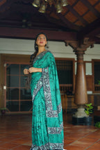 Arfa Fashion House Rama Pure Chanderi Cotton Batik Printed Saree | Grocsy