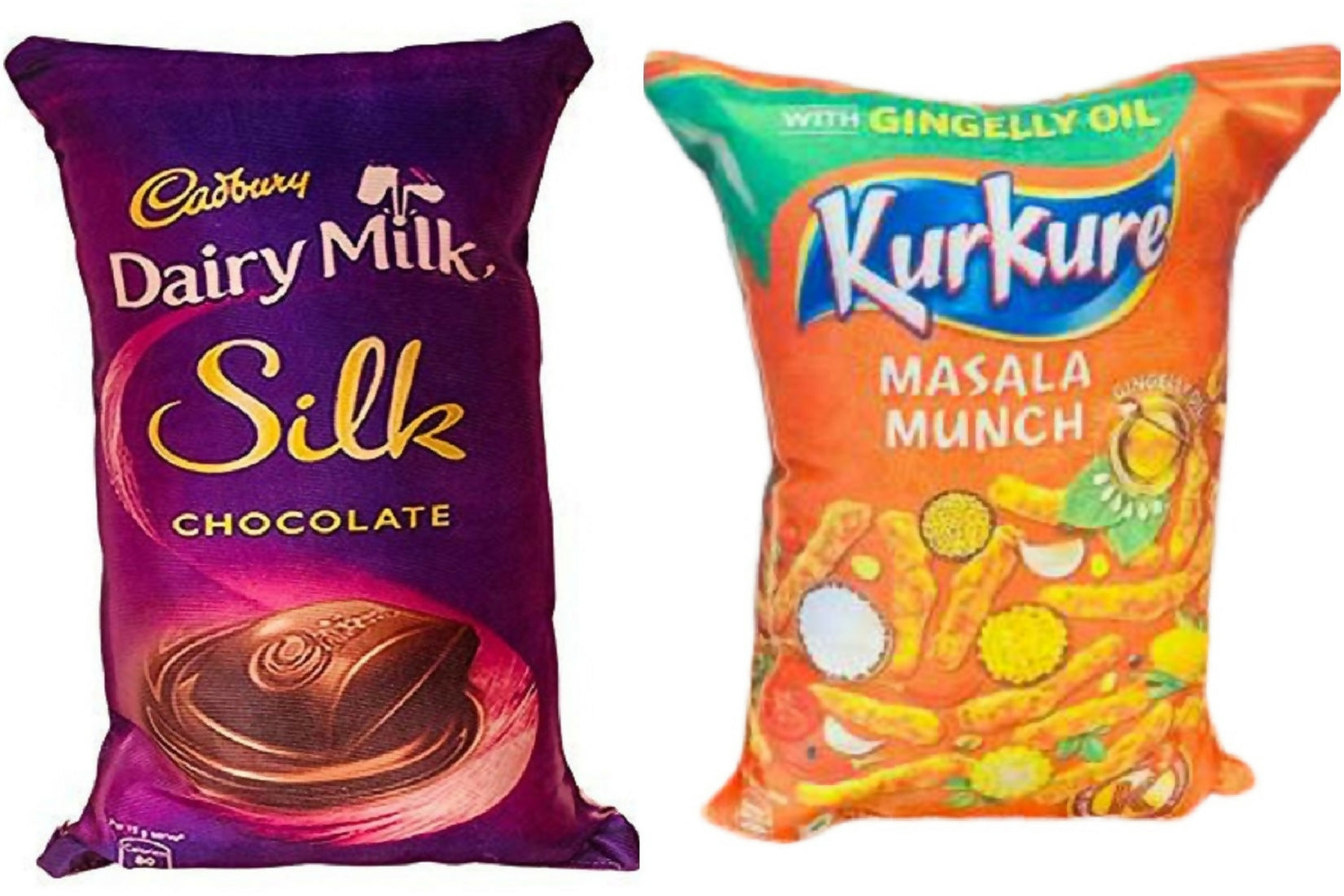 Unique Fashion Pack of 2 Microfibre Filled Reversible Cushion For Kids - Dairy Milk Silk And Kurkure | Grocsy