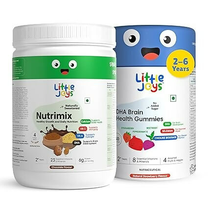 Little Joys Nutrimix Nutrition Powder Belgian Chocolate + Brain Gummies 2 - 6 years Combo | Grocsy