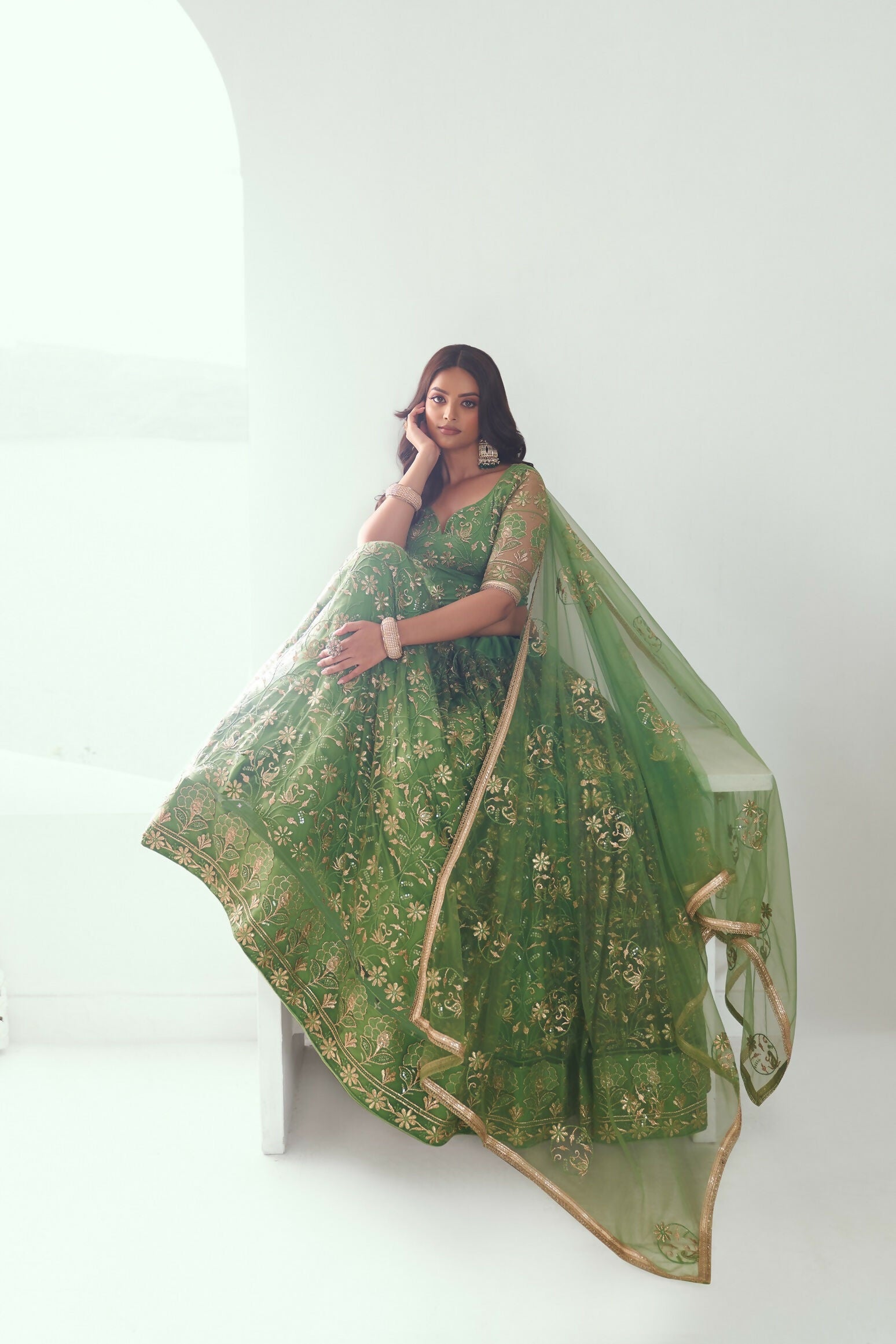 Eilara Elegance Pista Green Net With Embroidered And Thread Zari Sequence Function Wear Lehenga Choli | Grocsy