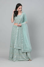 Dusty Green Georgette Sequins Embroidery with Mirror work Lehenga Choli with Dupatta - Jivika | Grocsy