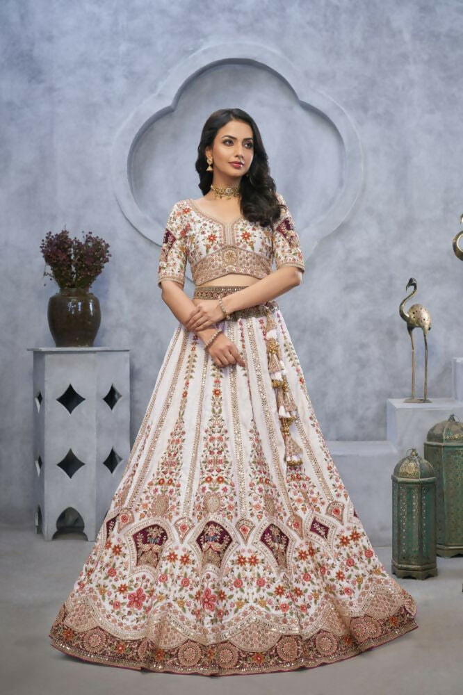 Kesar Fab Purple Silk Embroidered Lehenga | Grocsy