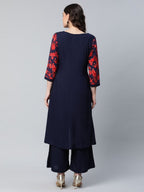Ahalyaa Women's Navy Blue Rayon Wax Printed Kurta Palazzo Set | Grocsy