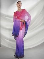 Pink Georgette Sequence Embroidery Saree With Unstitched Blouse Piece - Rajal | Grocsy