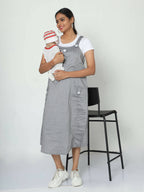 Manet Half Sleeves Solid Maternity Dress With Concealed Zipper Nursing Access - Grey | Grocsy