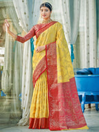 Shree Shyam Fashion Linen Cotton Yellow Saree | Grocsy