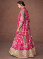 Vastranavya Pink Organza Silk Printed & Foil Mirror Work Anarkali Suit Set | Grocsy