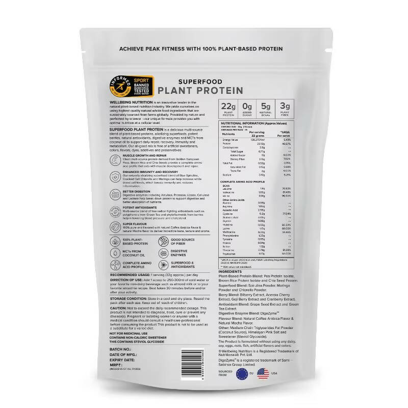 Wellbeing Nutrition Superfood Plant Protein Isolate - Italian Cafe Mocha | Grocsy