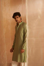 Pastel Green Viscose Embroidery Work Men's Kurta Set - Mahotsav | Grocsy