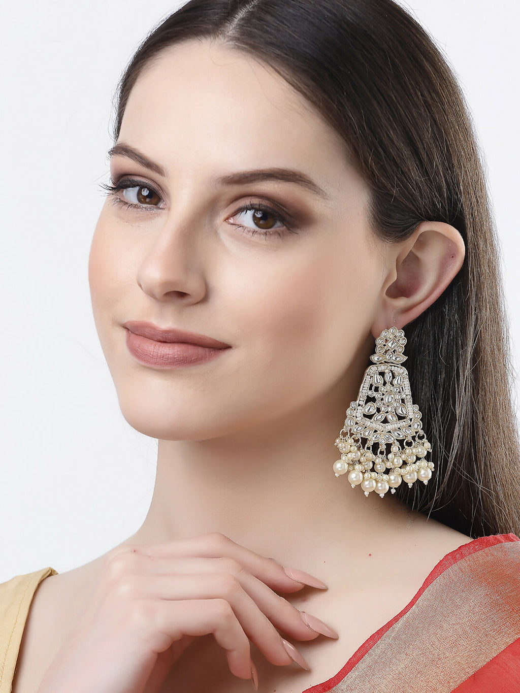 NVR Women Gold-Polished Kundan Drop Earrings | Grocsy
