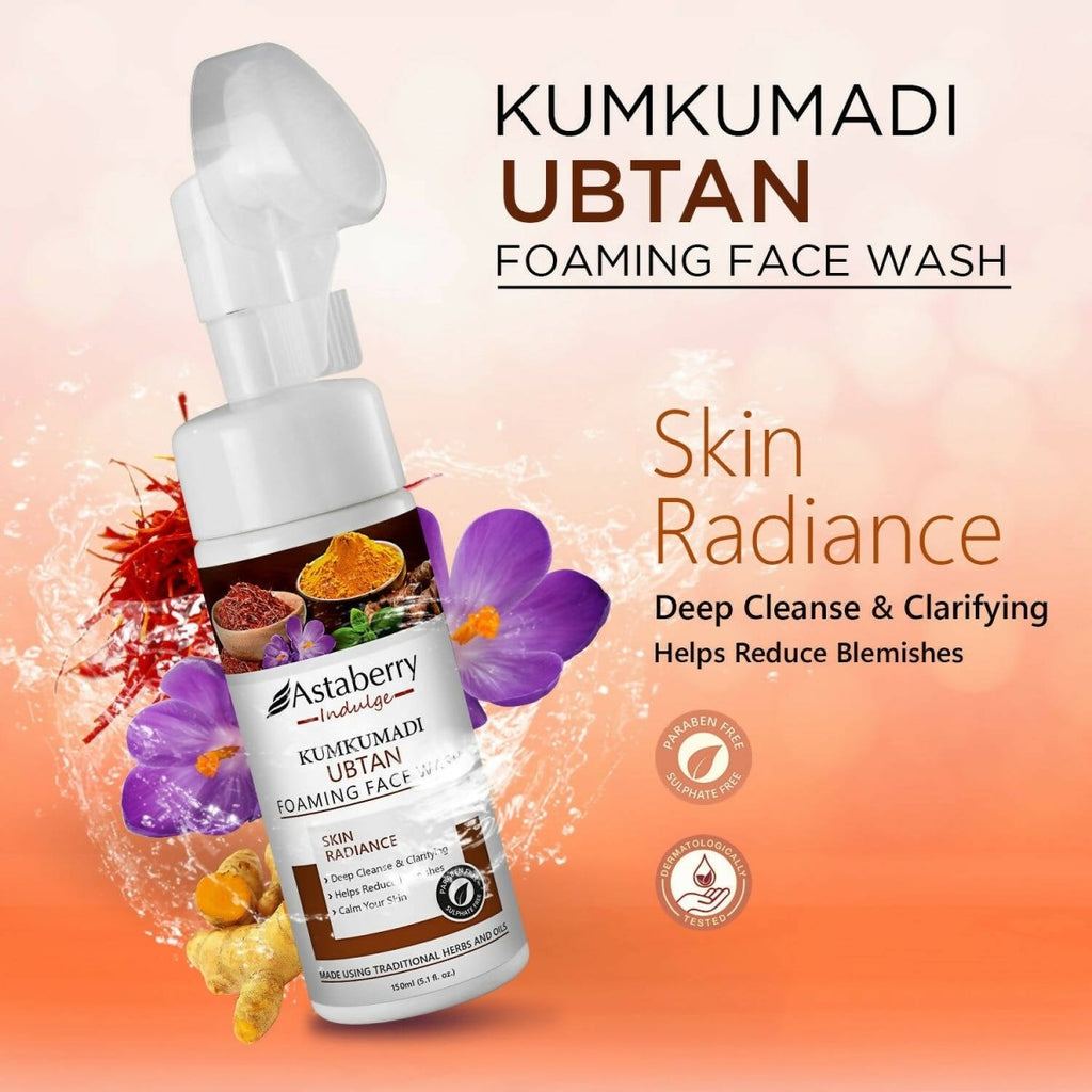 Astaberry Indulge Kumkumadi Ubtan Foaming Face Wash | Grocsy