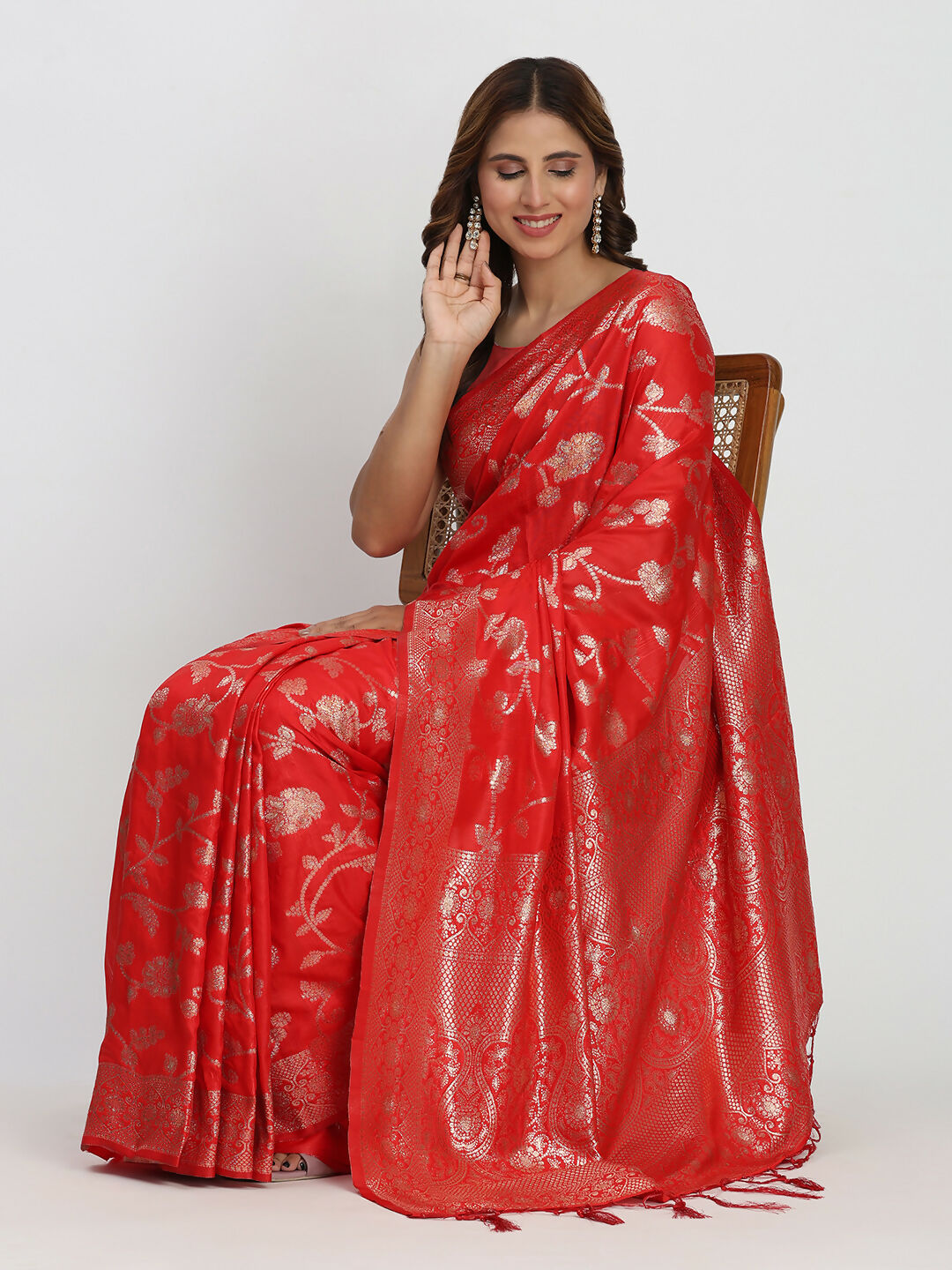 Shree Shyam Fashion Banarasi Silk Red Saree | Grocsy