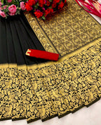 DEIANA'S Beautiful Designer Golden zari Soft Lichi Silk Saree - Black | Grocsy