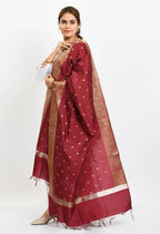 Mominos Fashion Moeza Women's Banarsi Silk Woven Design Maroon Dupatta | Grocsy